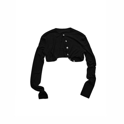 Metal Button Cropped Knit Bolero Jacket