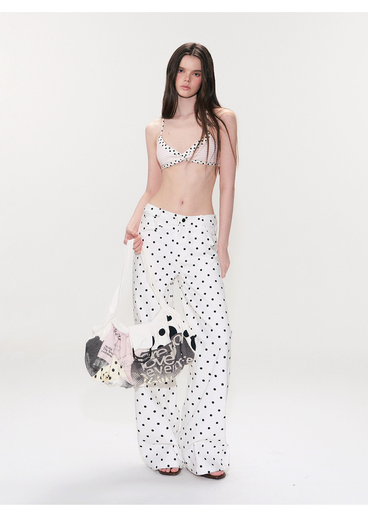 Color-Block Polka Dot Triangle Bralette Top