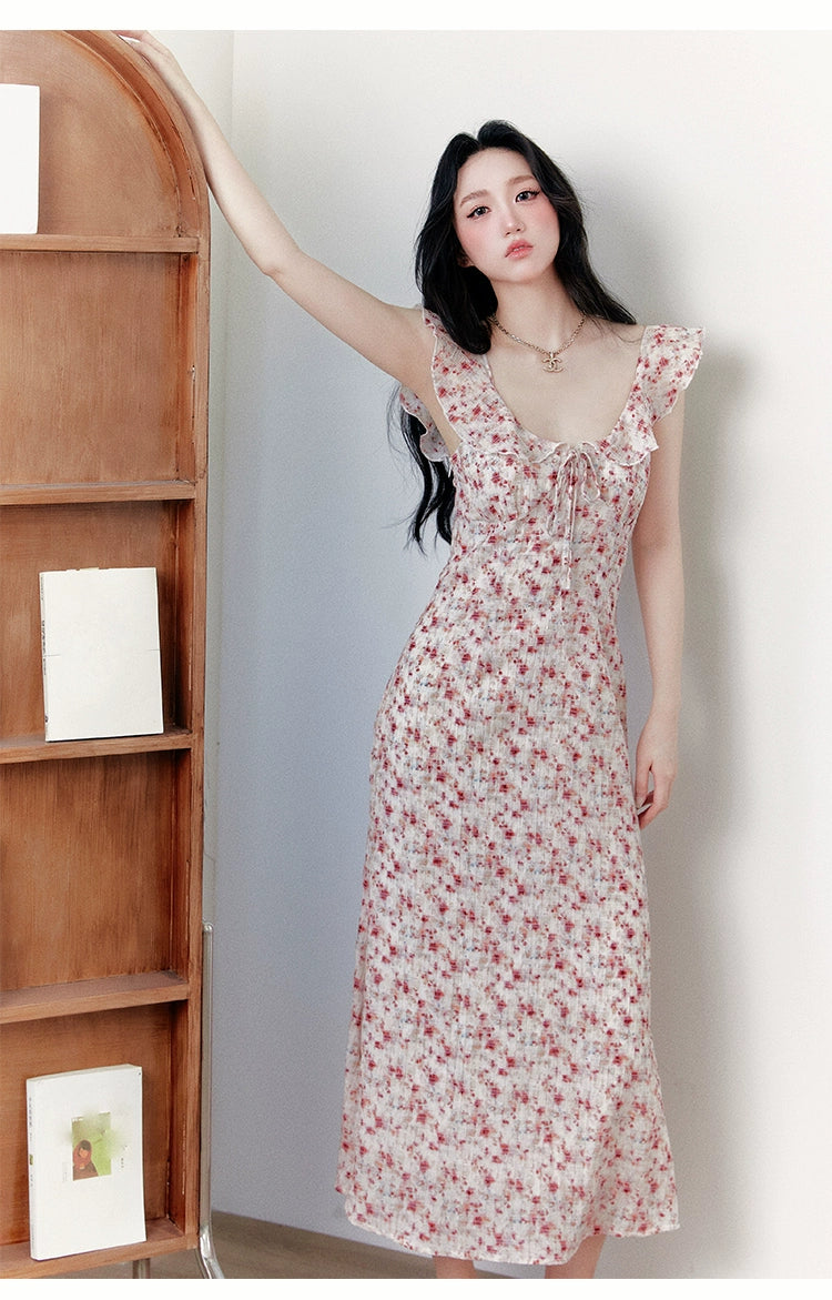 French Style Slimming Floral Print  Dress