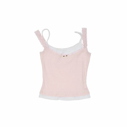 Asymmetrical Lace Trim Layered Knit Camisole 1Jinn Studio