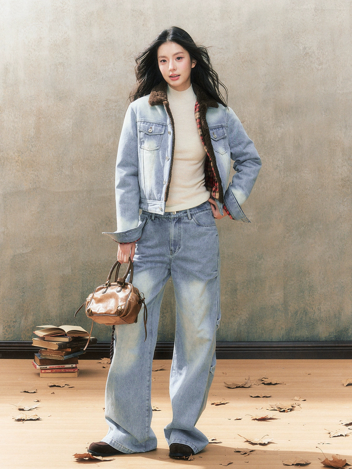 Fleece-Lined Denim Jacket Set