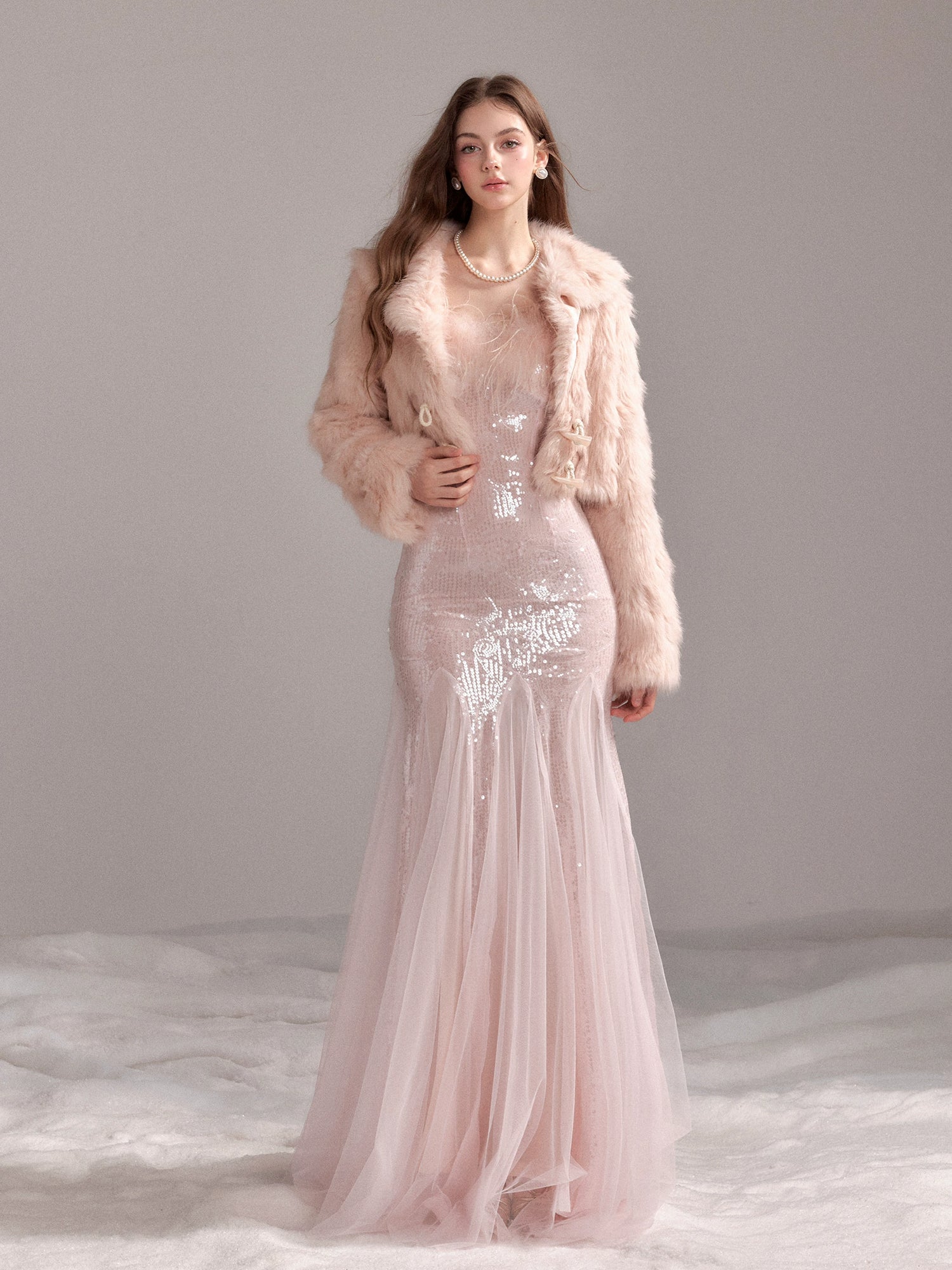 Starlit Pearl Sequin Mesh Mermaid Gown