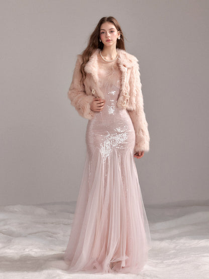 Starlit Pearl Sequin Mesh Mermaid Gown