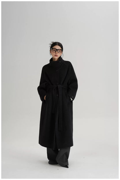 Asymmetric Stand-Collar Double-Faced Wool Coat