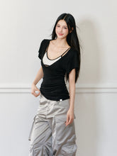 Color-Block Real Two-Piece U-Neck T-Shirt - CHINASQUAD