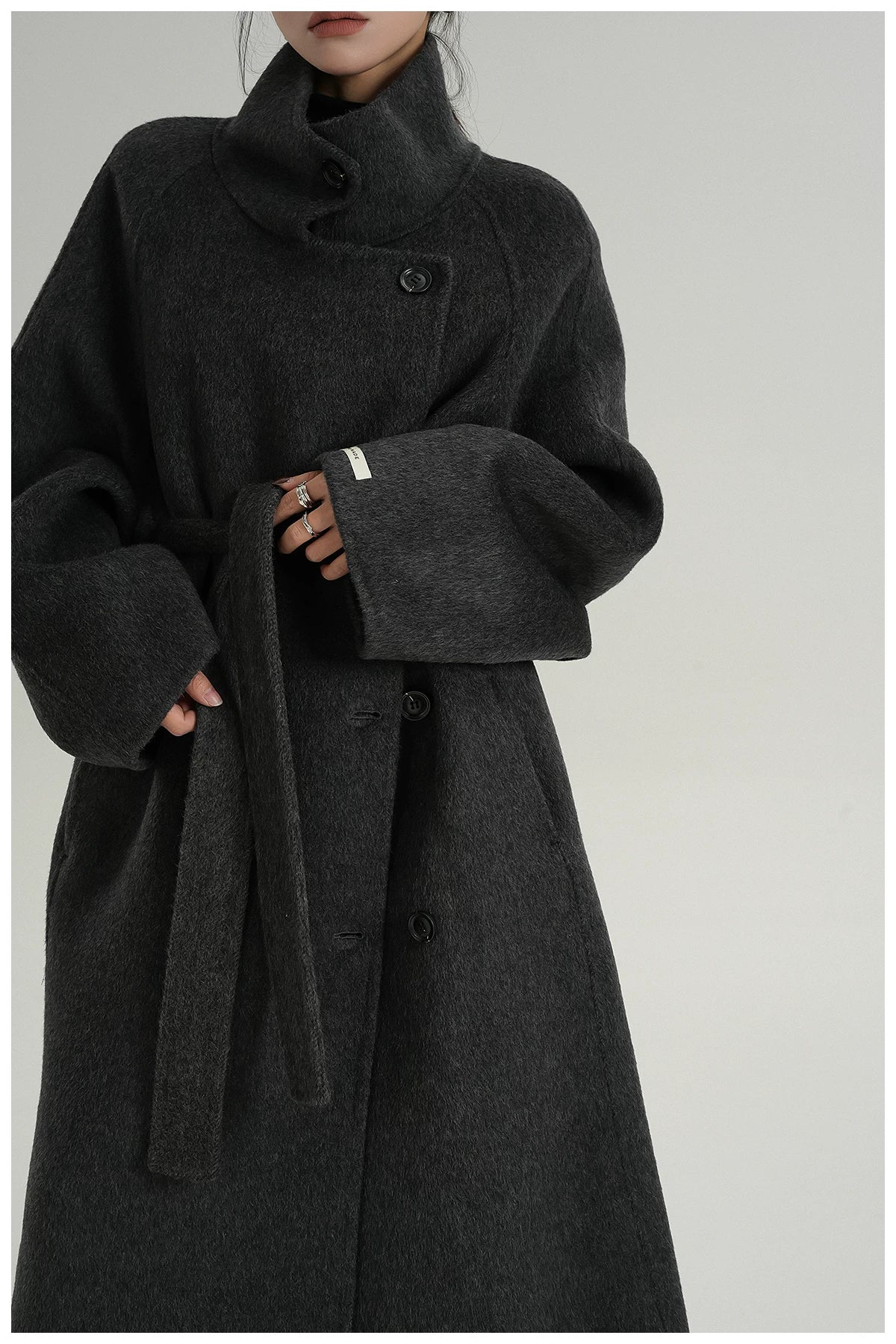 Stand-Collar Long Wool Double-Faced Coat