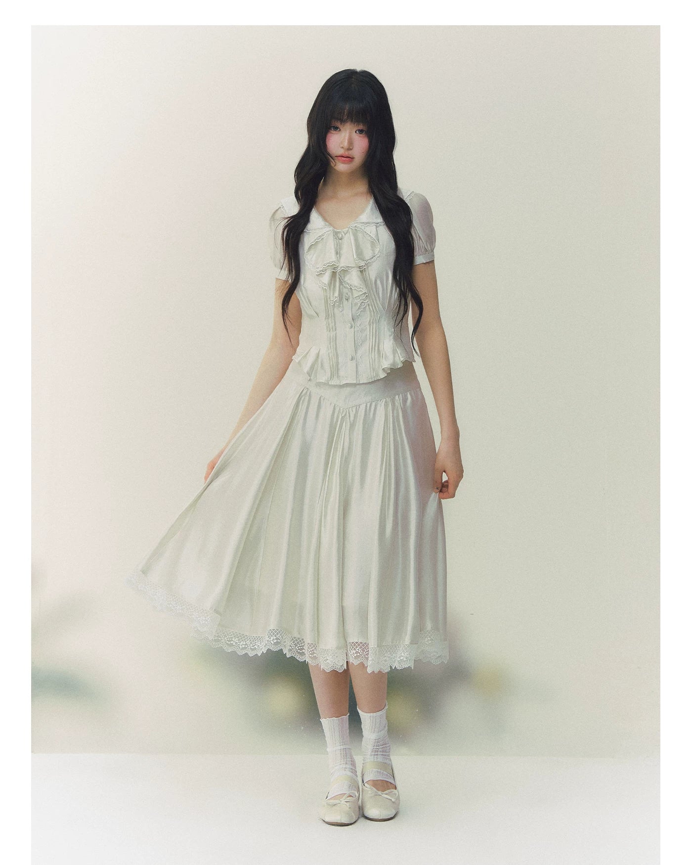 White Tulip Shirt &amp; Midi Skirt Set