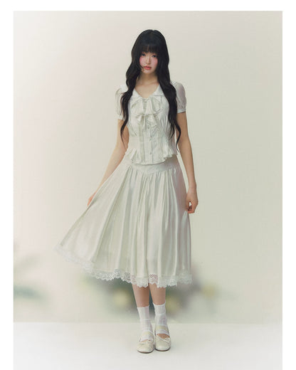 White Tulip Shirt &amp; Midi Skirt Set