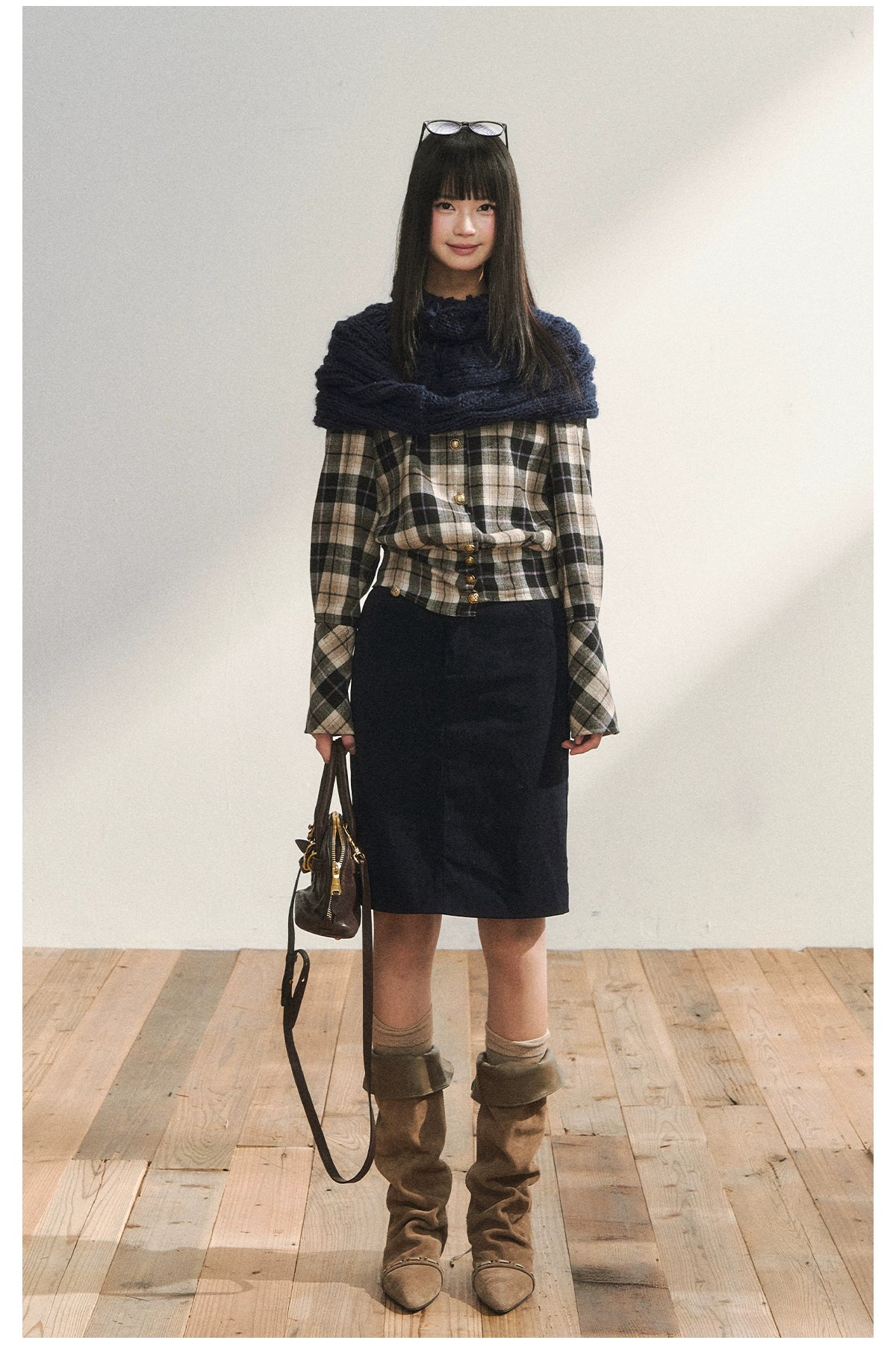 Two-Tone Knitted Fuzzy Pullover Shawl