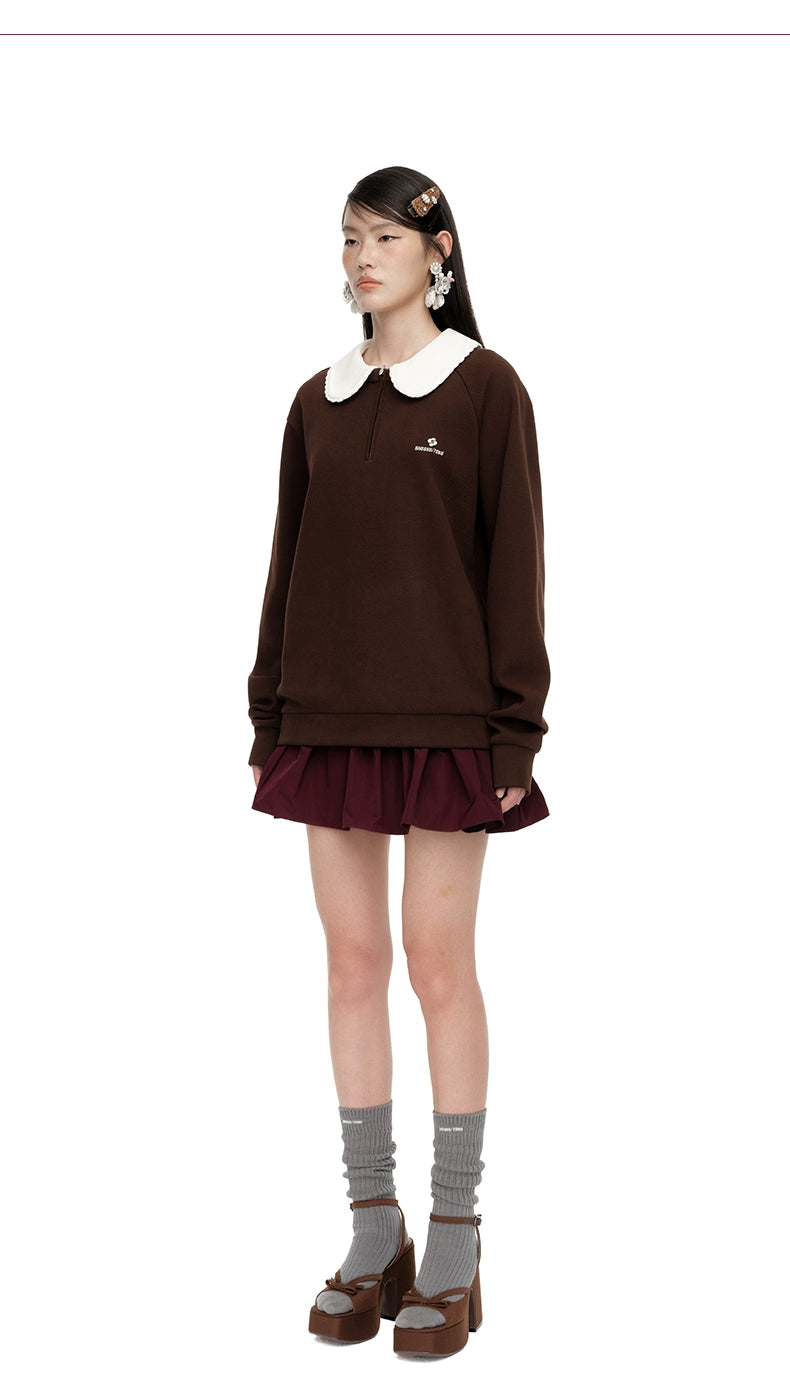 Detachable Collar Cotton-Blend Oversized Sweatshirt