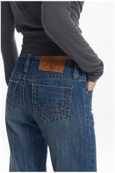 Washed Blue Embroidered Straight Jeans - CHINASQUAD
