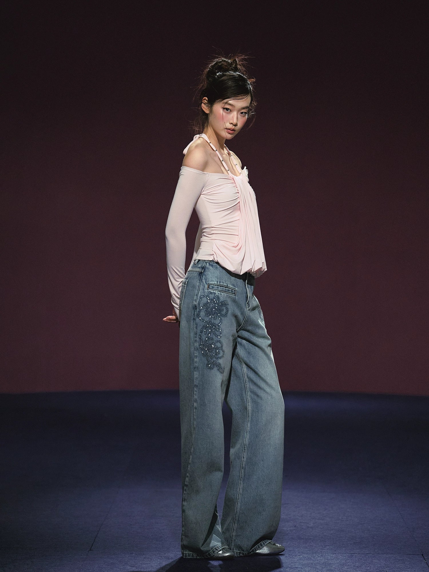 Beaded Embroidery Wide-Leg Straight Jeans - CHINASQUAD
