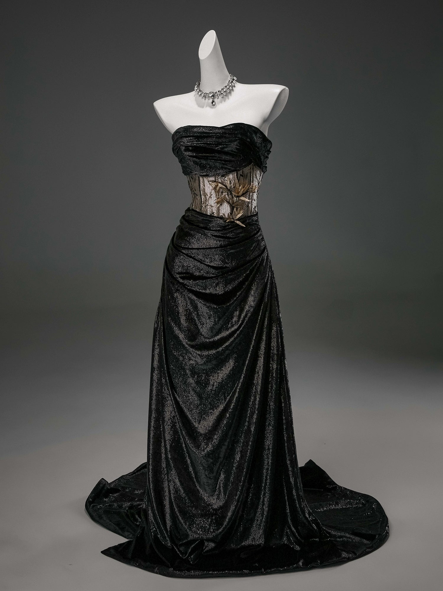 Elegant Black Velvet Couture Gown