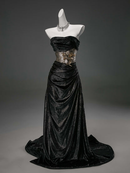 Elegant Black Velvet Couture Gown