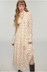 Bear Floral Lace Waist-cinching V-neck Midi Dress - CHINASQUAD