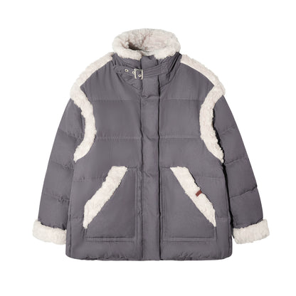 Faux Shearling Panel Down Jacket