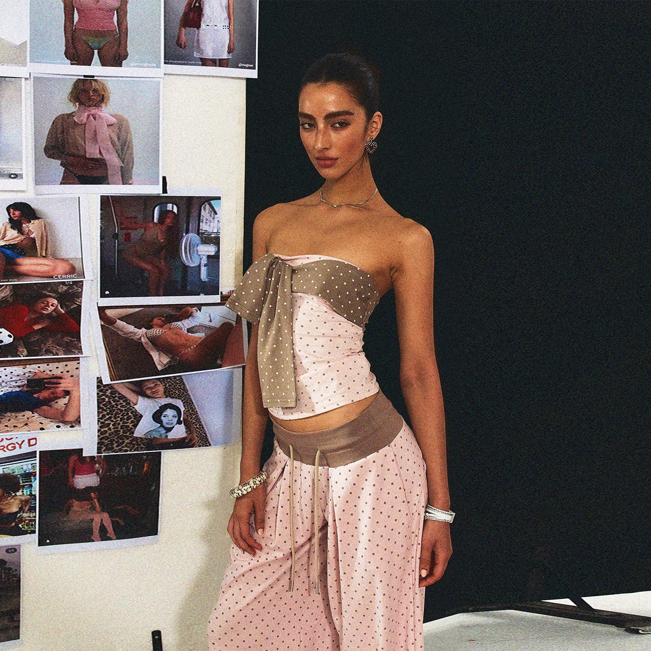 Polka-Dot Bandeau Top &amp; Straight-Leg Pants Set