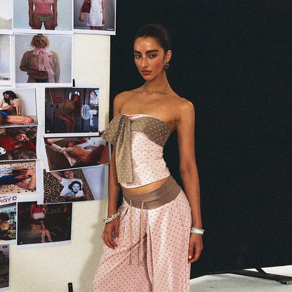 Polka-Dot Bandeau Top &amp; Straight-Leg Pants Set