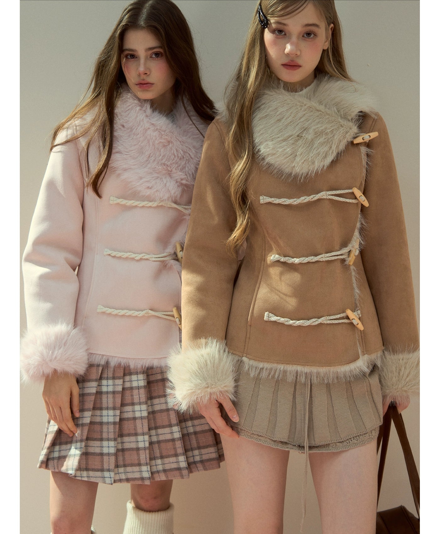 Vintage Suede Faux Fur Toggle Coat