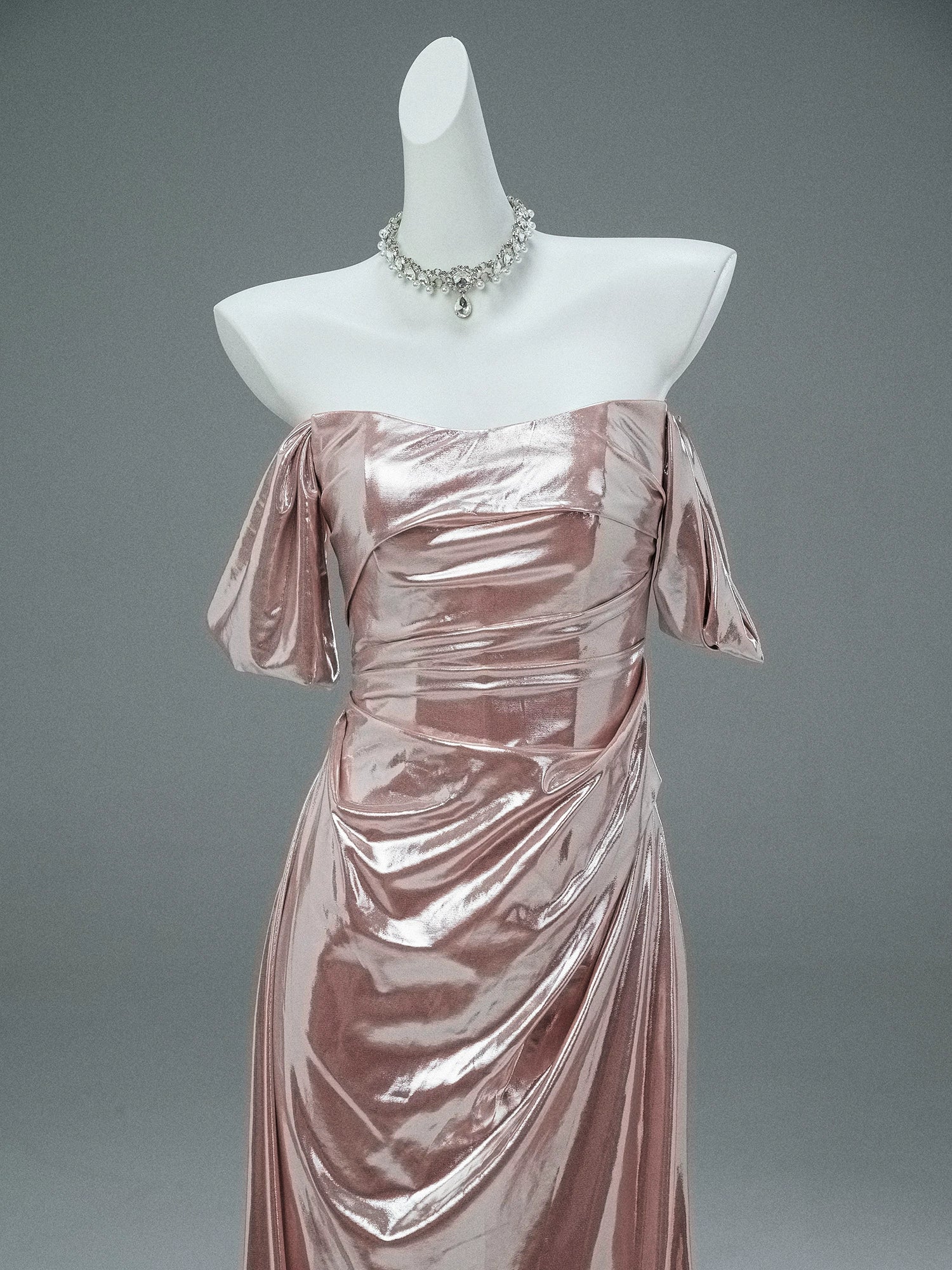 Rosé Party Sheen Draped Couture Gown