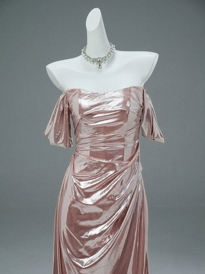 Rosé Party Sheen Draped Couture Gown