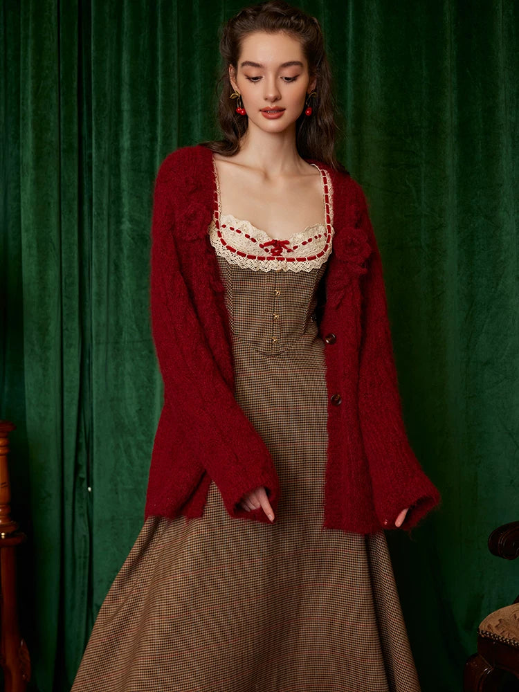 Hand-Crocheted Wool Knit Cardigan