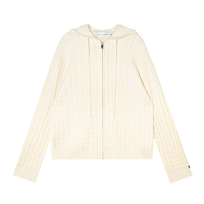 Wool Blend Cable Knit Zipped Hoodie &amp; Wide-Leg Pants Set