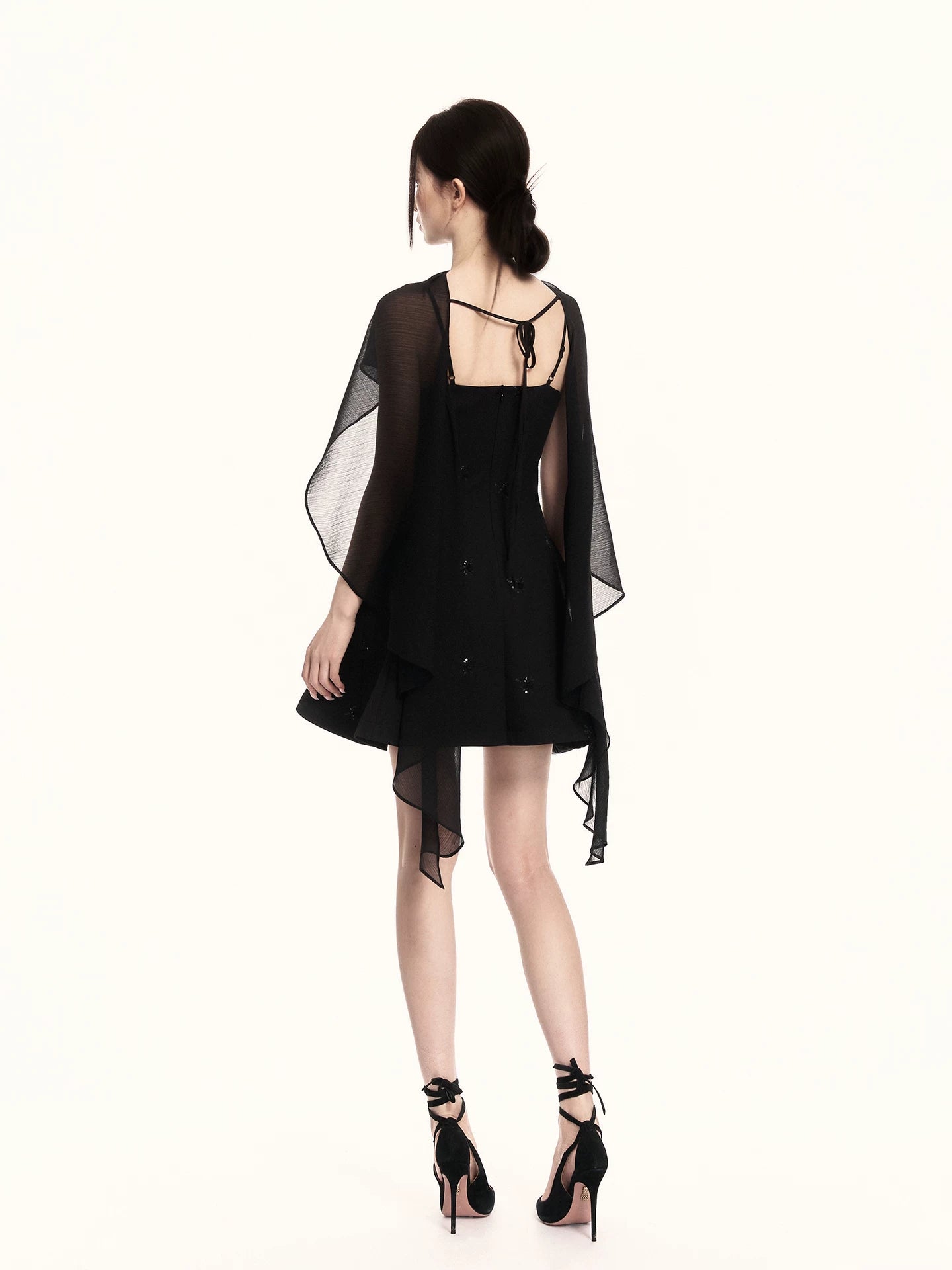 Midnight Embroidered Draped Two-Piece Dress Set