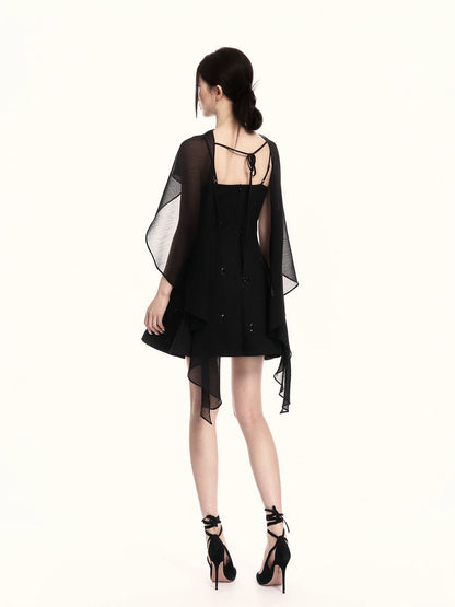 Midnight Embroidered Draped Two-Piece Dress Set