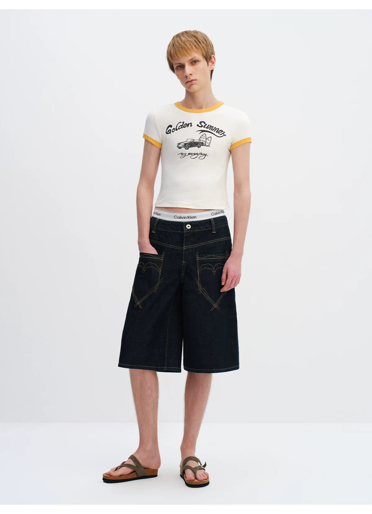 Vintage Raw Denim Cropped Straight-Leg Jeans