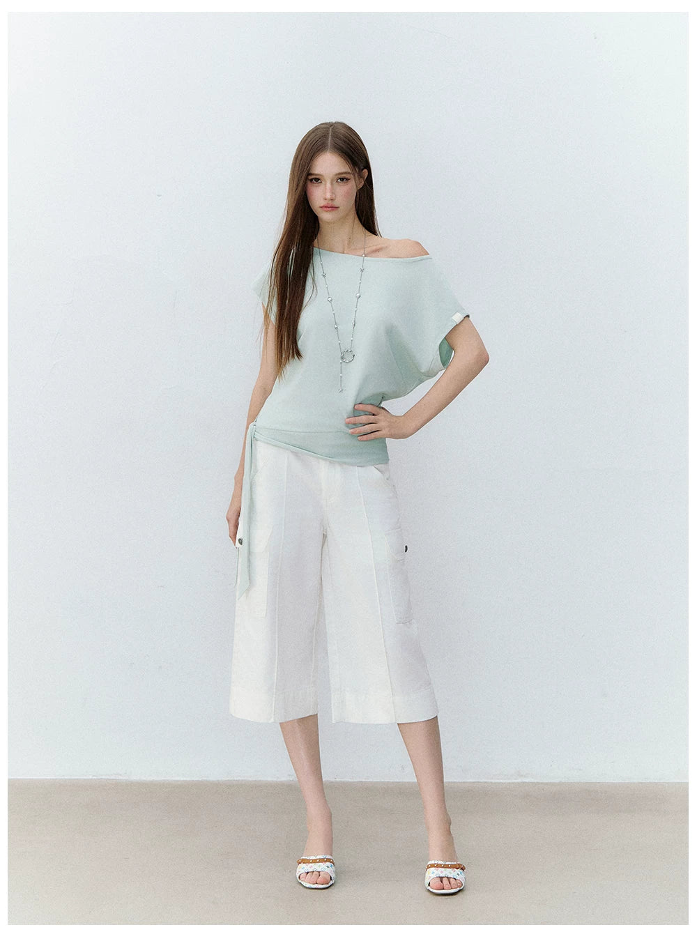 Asymmetric One-Shoulder Tie Detail Cutout Short Sleeve T-Shirt