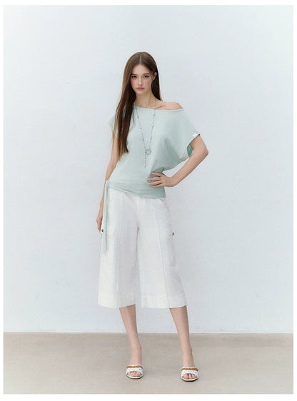 Asymmetric One-Shoulder Tie Detail Cutout Short Sleeve T-Shirt