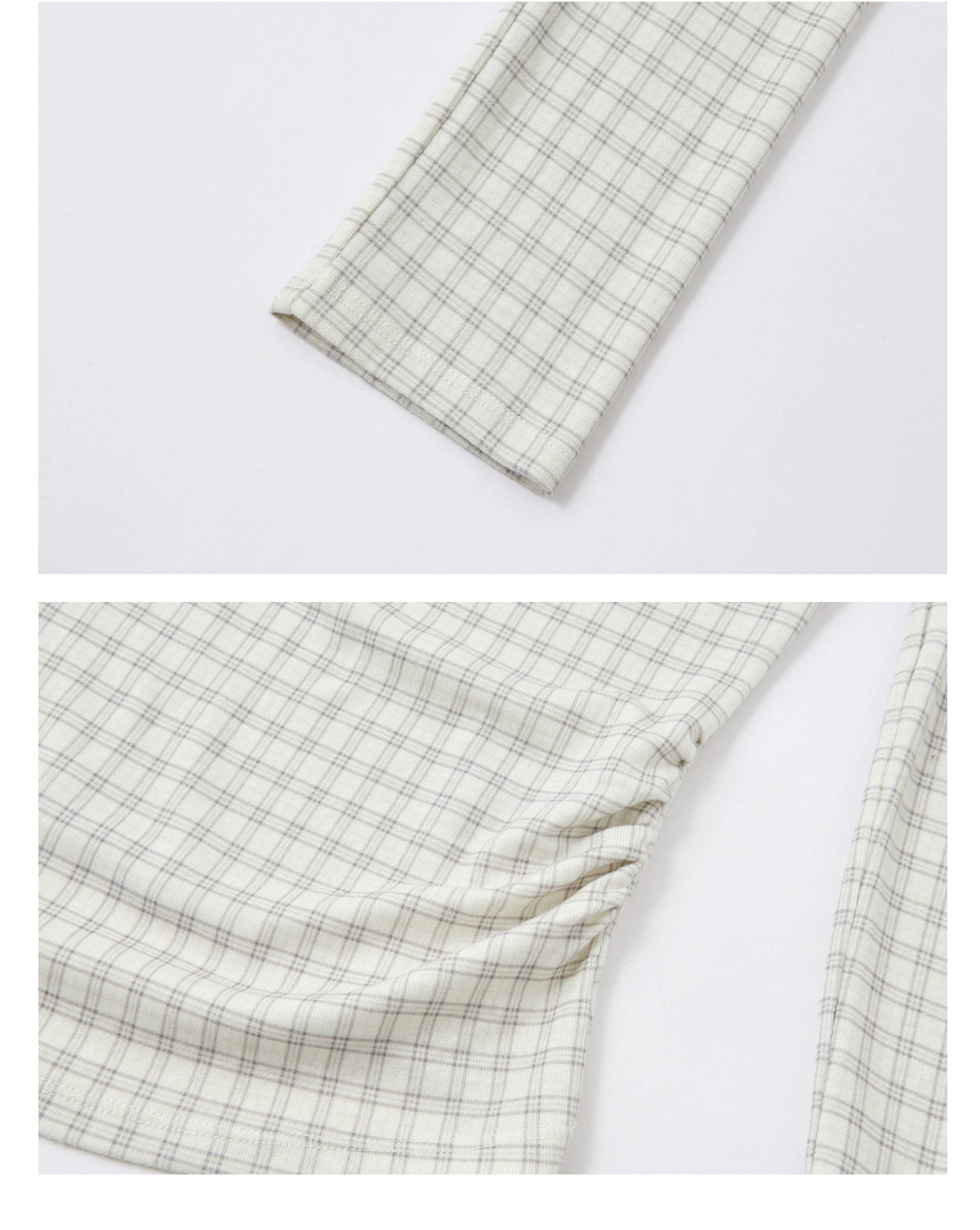 Velvet-Touch Plaid Draped Off-Shoulder Long Sleeve T-Shirts