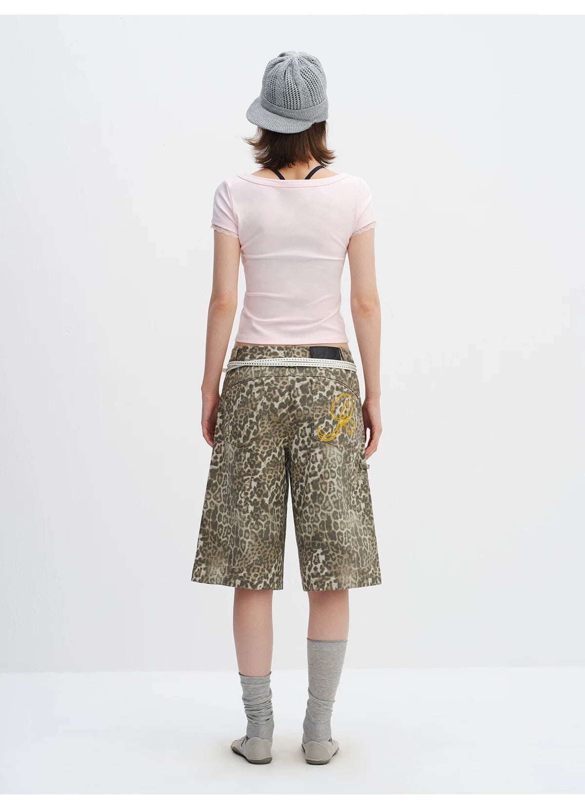 Lace Trim Scoop Neck Fitted Cotton T-Shirt