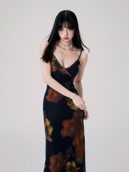 Vintage Printed Spaghetti-Strap Dress