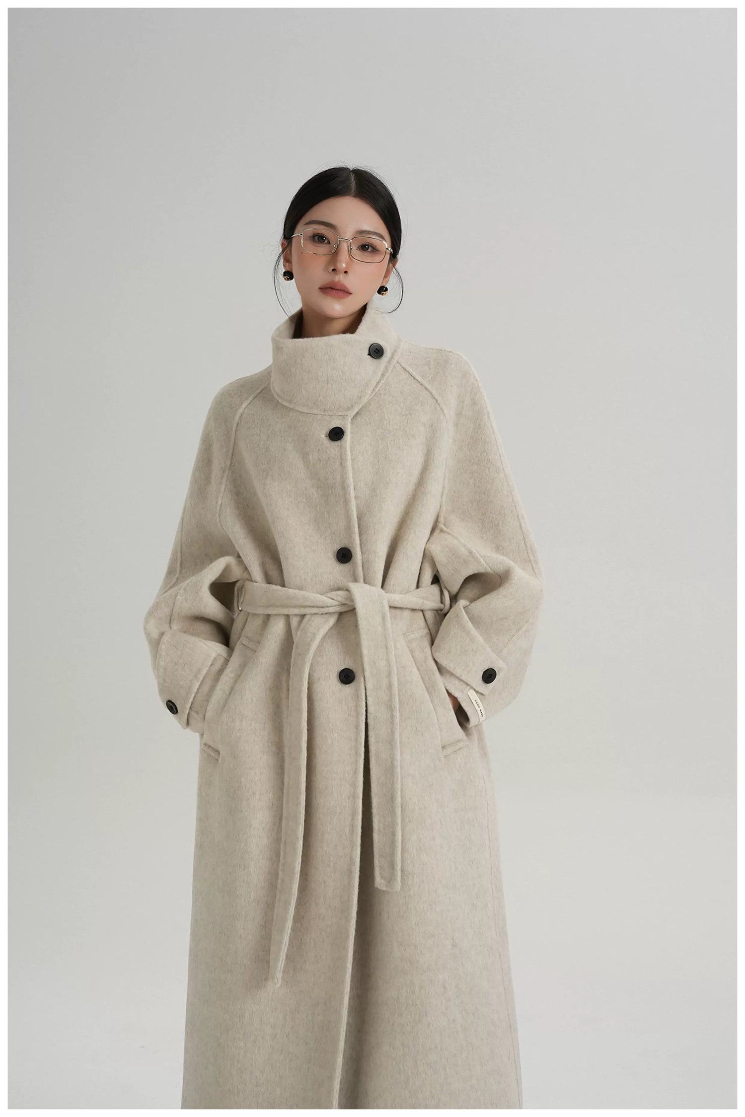 Asymmetric Stand-Collar Double-Faced Wool Coat