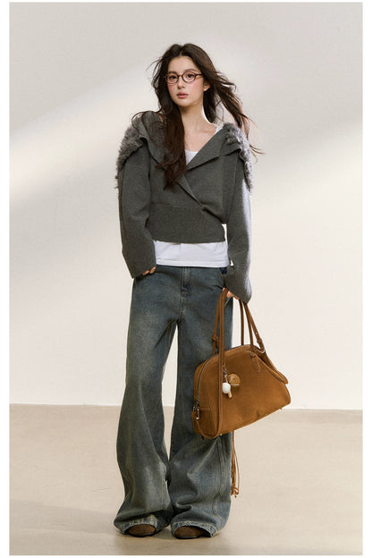 Gray Wrapped Knit Short Cardigan