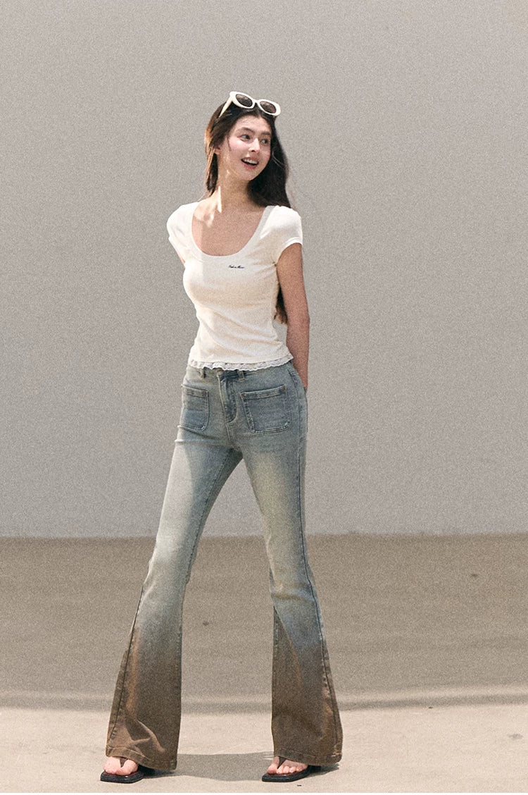 Valley Fog Vintage Washed Flared Jeans