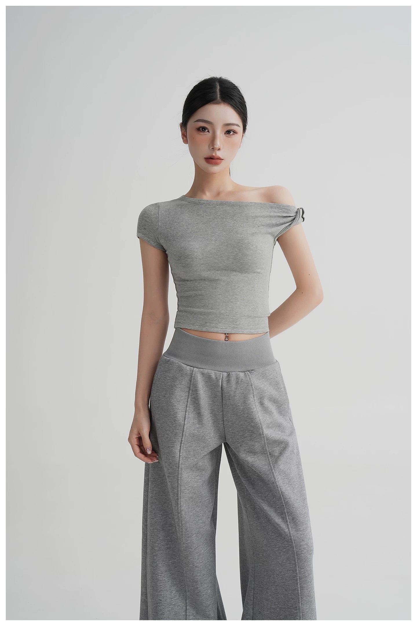 Asymmetric Off-Shoulder Cropped Tee