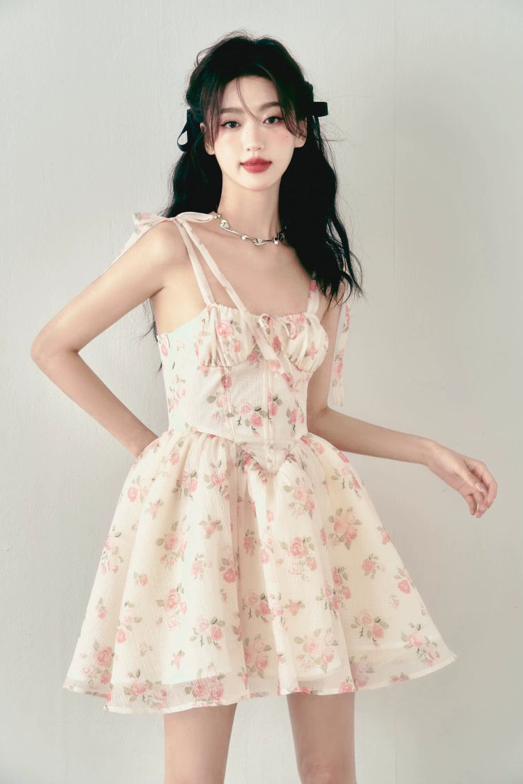 Pink Rose Floral Bow Dress