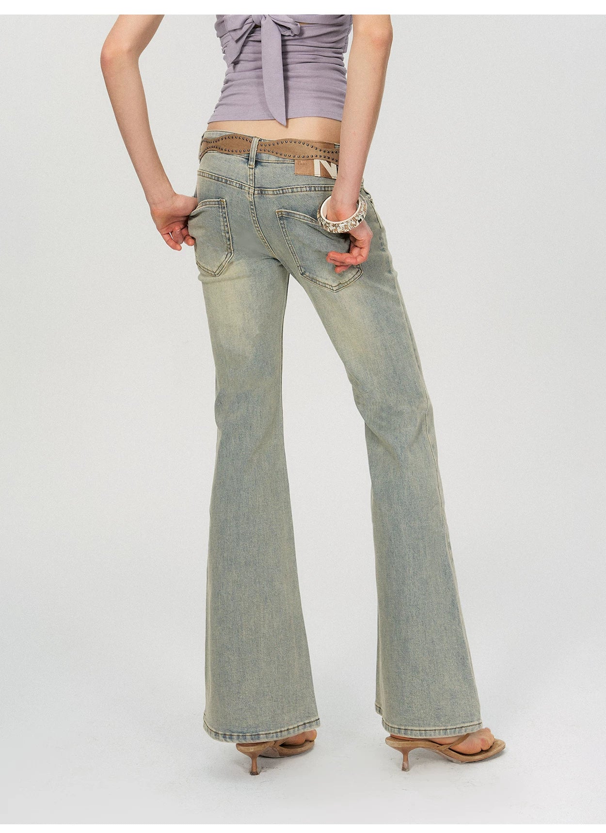 Vintage Washed Low-Rise Flared Denim Jeans