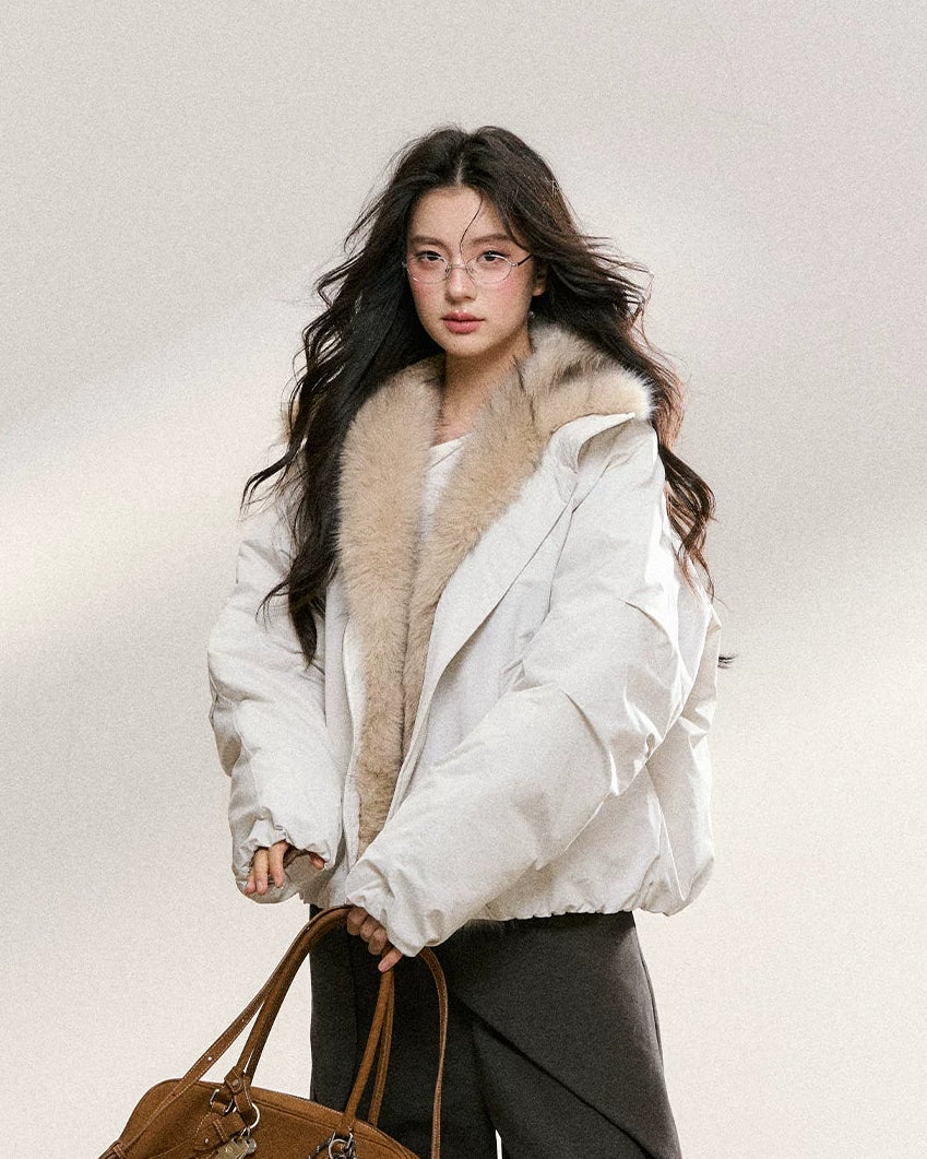 Two-Tone Faux Fur Collar Padded Jacket
