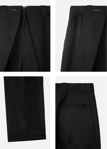 Black Fold Placket Loose Trousers - CHINASQUAD