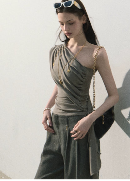 White Jade Asymmetric Draped T-Shirt