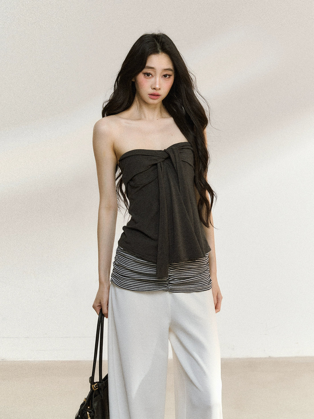 Layered Ruffle-Edge Cardigan &amp; Tube Top Set