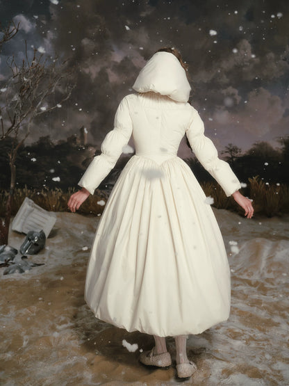 French Tailored Cinched-Waist Long Down Coat