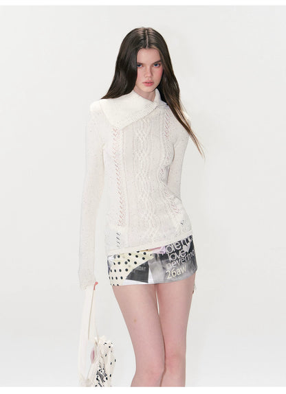 Shimmering Collared Slim-Fit Knit Sweater