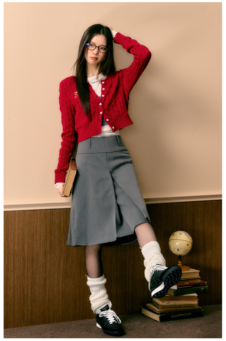 Red Knitted Short Cardigan - CHINASQUAD