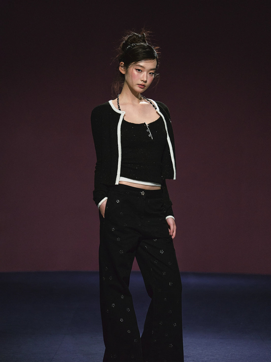 Tweed Galaxy Shimmer Chain Halter Camisole &amp; Cardigan Set - CHINASQUAD