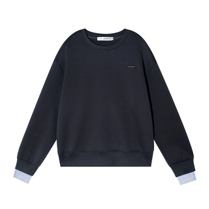 Patchwork Sweatshirt &amp; Curved-Hem Knit Pants Set